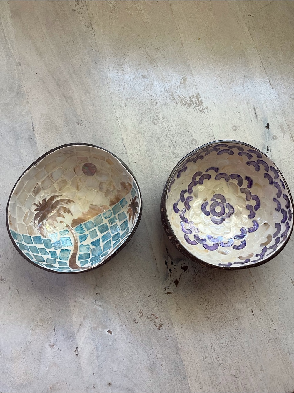 Hand crafted  Mosaic Coconut Bowl — Blue & Purple Accent